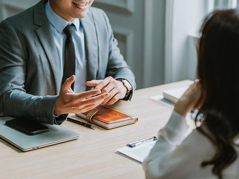 Lawyer meeting with small business owner