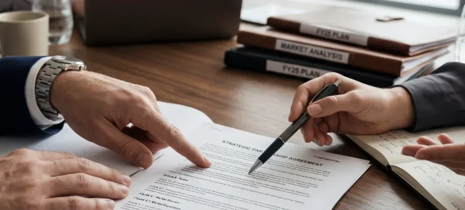close up with two men reviewing a business document
